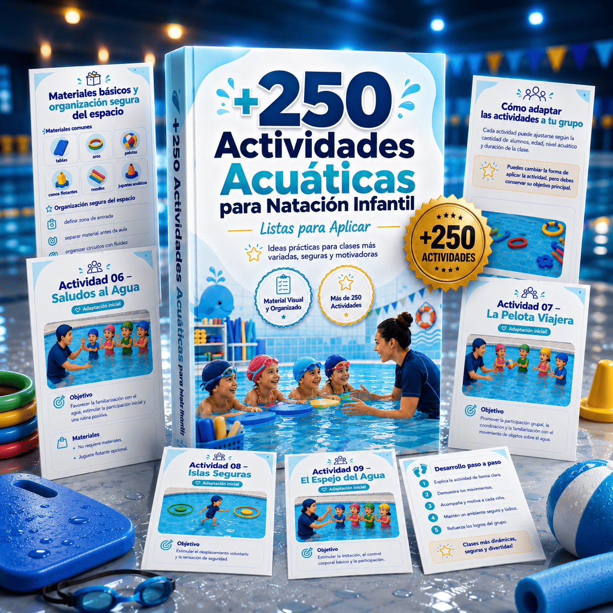 Mockup del producto +250 Actividades Acuáticas para Natación Infantil